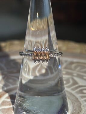 Dainty Elegant Two-Tone Citrine and Diamond Halo Ring - Women's Jewelry
